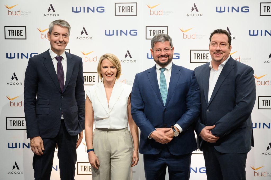 TRIBE Budapest Airport Hotel megnyitó. - Francois Berisot, Pauline Oster, Noah Steinberg, Palotai Csaba. Fotó: Tamás Pál