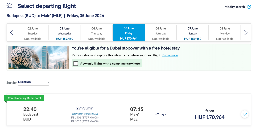 flydubai free hotel stay - foglalás